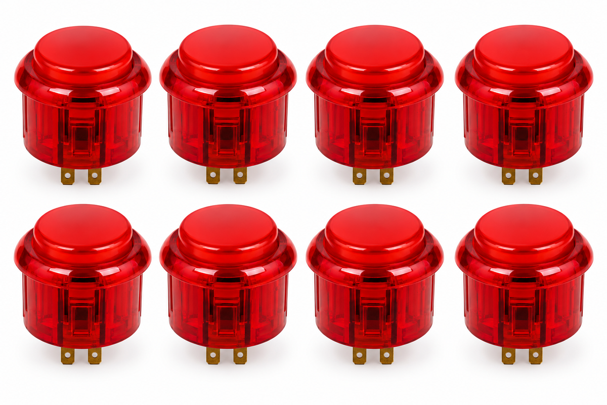 (8 pc) Baolian Arcade Push Buttons - Red LED 5V (24mm)